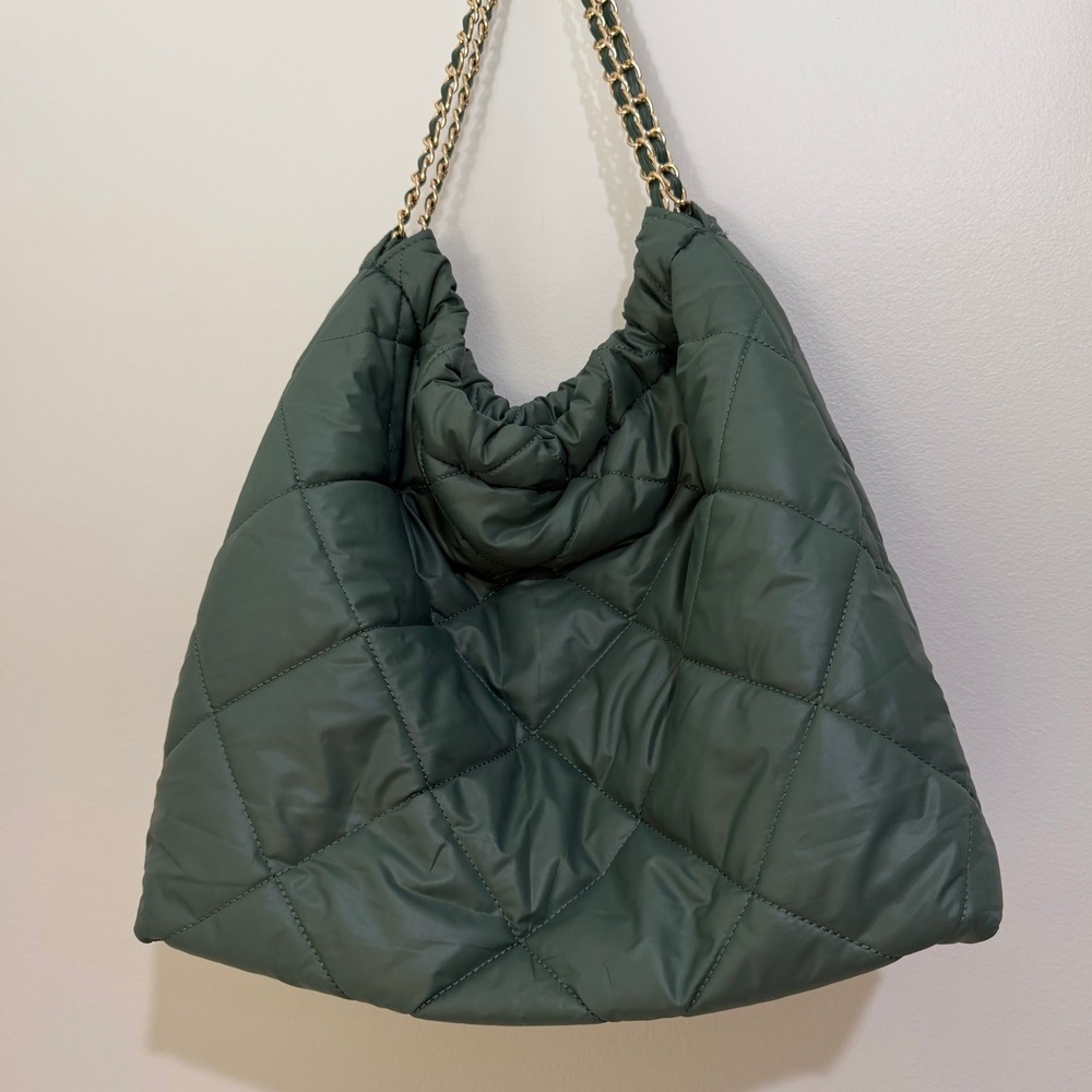 Quilted Puffer Chain Hobo Bag Olive Green Pillow Shoulder Bag  Y2K Luxury